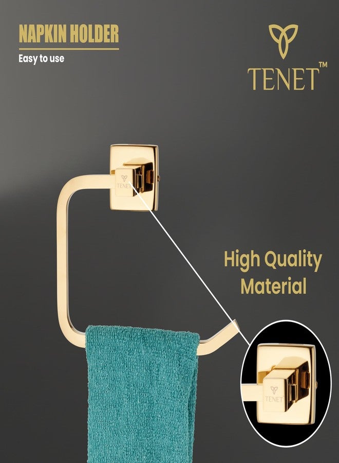 TENET Towel Ring | Hand Towel Holder | Washbasin Napkin Stand | Towel Hanger | Napkin Loop Wall Mounted Bathroom Accessory (Gold, Pack of 1) | 1 Year Warranty - Image 4